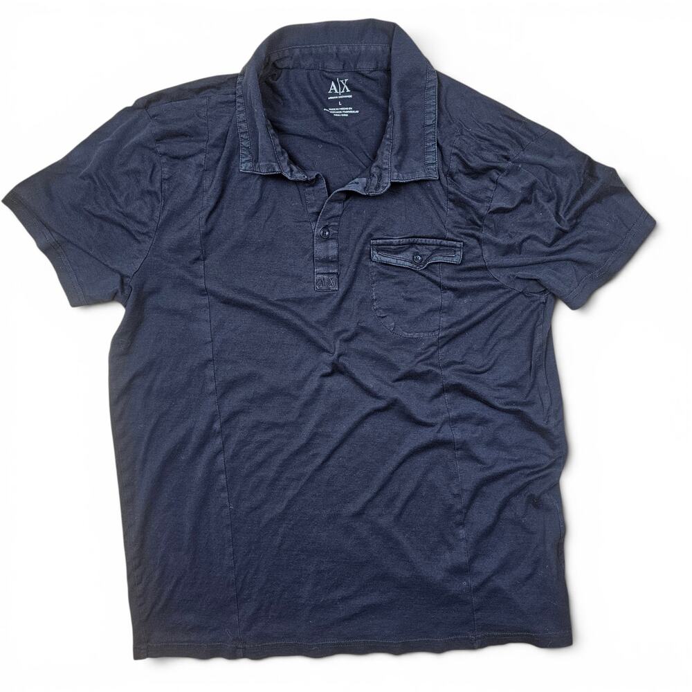 ARMANI EXCHANGE A|X Polo Shirt Men's L Navy Minimalist Designer Casual Stretch